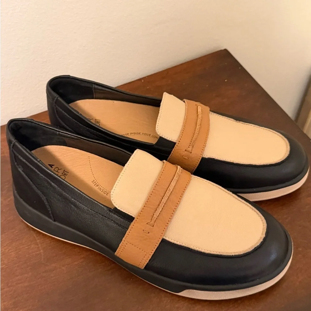 Ziera Aindrea-XF Women's Leather Loafers in Black/Cream/Tan - Picture 2 of 3